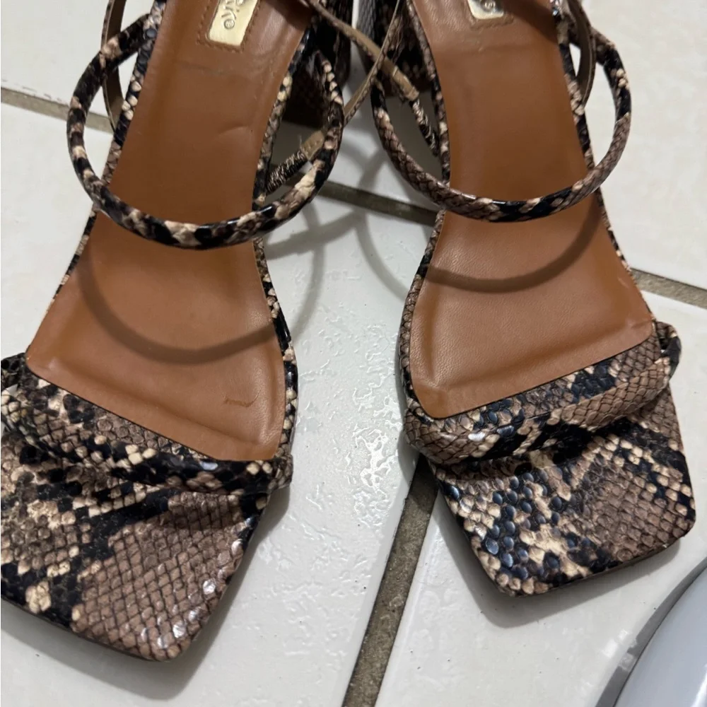 Primark Snakeskin Strappy Heels - Tan and Black - Picture 8 of 10